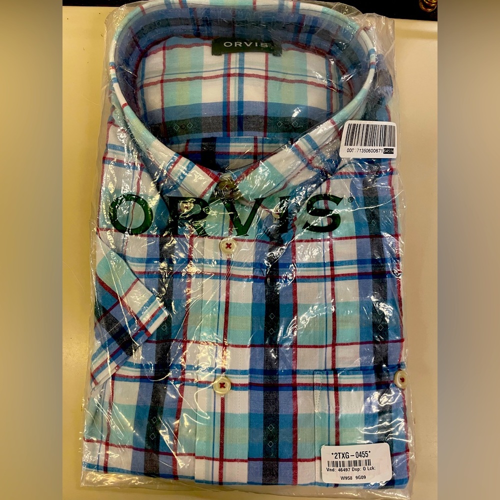 BRAND NEW Orvis Men’s Button Up Shirt White and Mint Color Men’s 2XLT